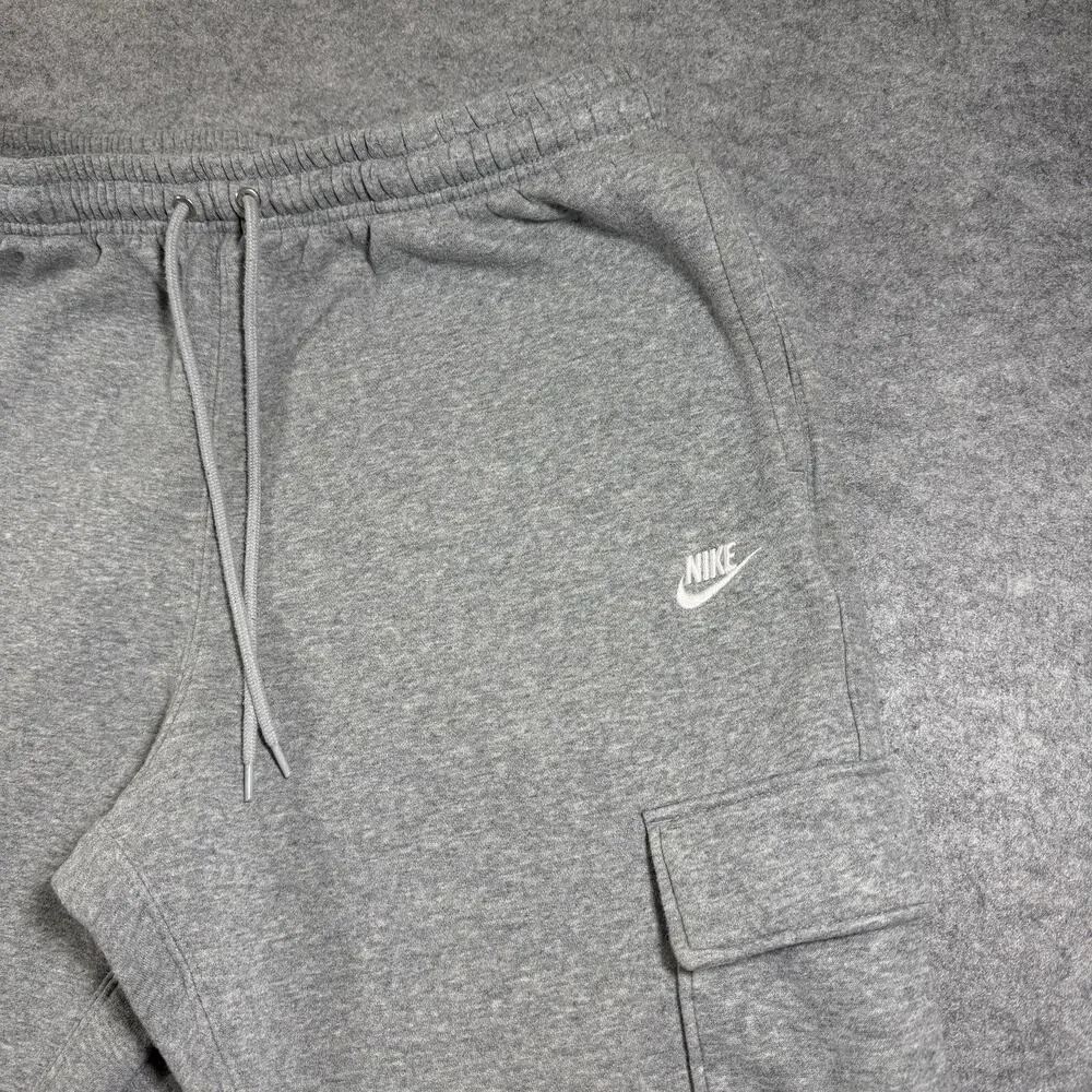 Nike Club Fleece Cargo Joggers Mens L Gray Sweatpants Training Athletic Casual